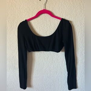 Black Long Sleeve Clasp-Back Crop Top